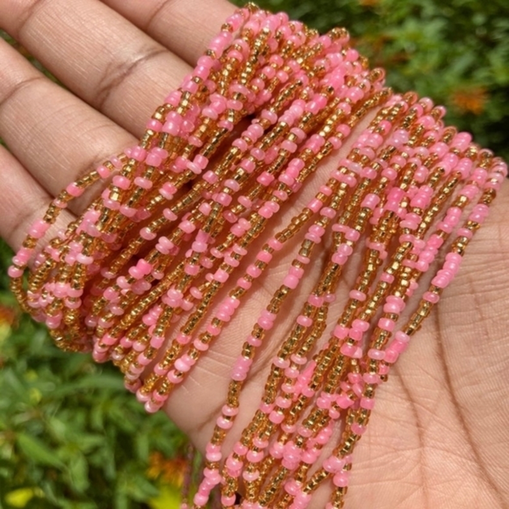 Elegant Pink and Gold Waist Beads